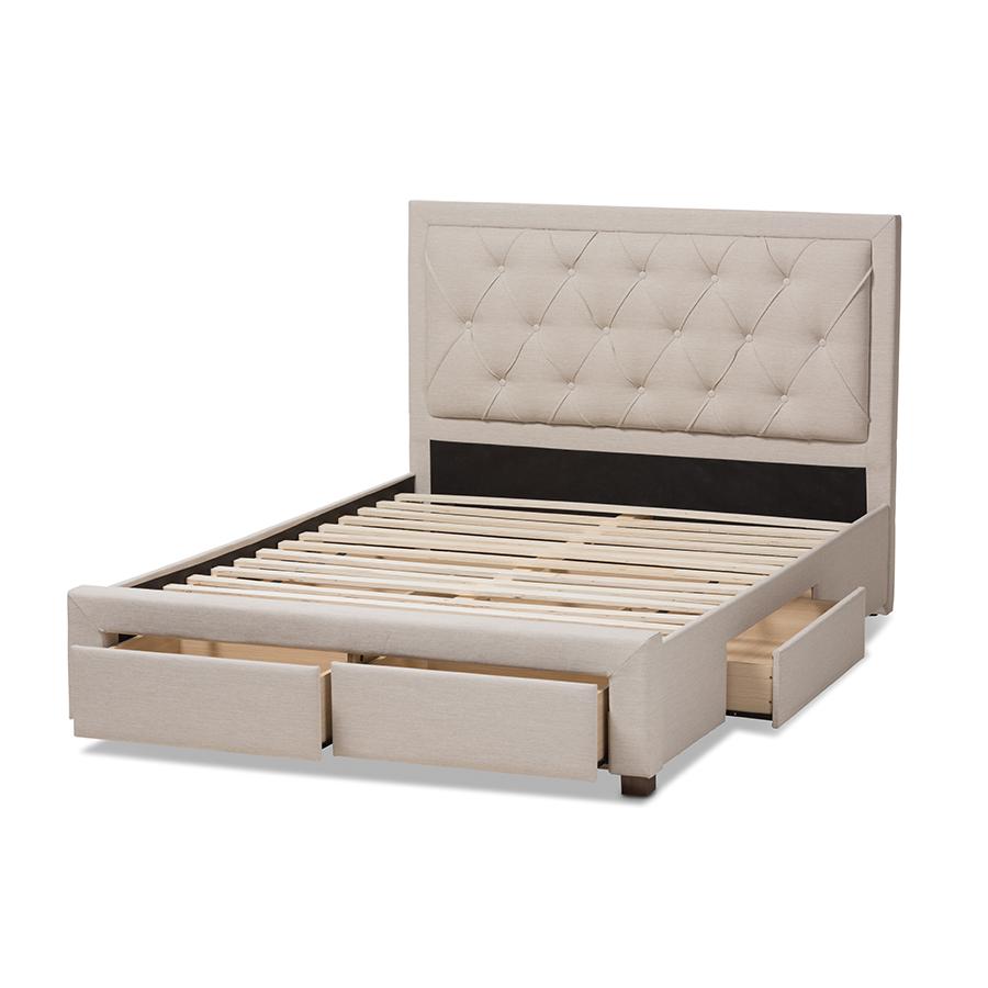 Aurelie Modern and Contemporary Light Beige Fabric Upholstered Queen Size Storage Bed. Picture 6
