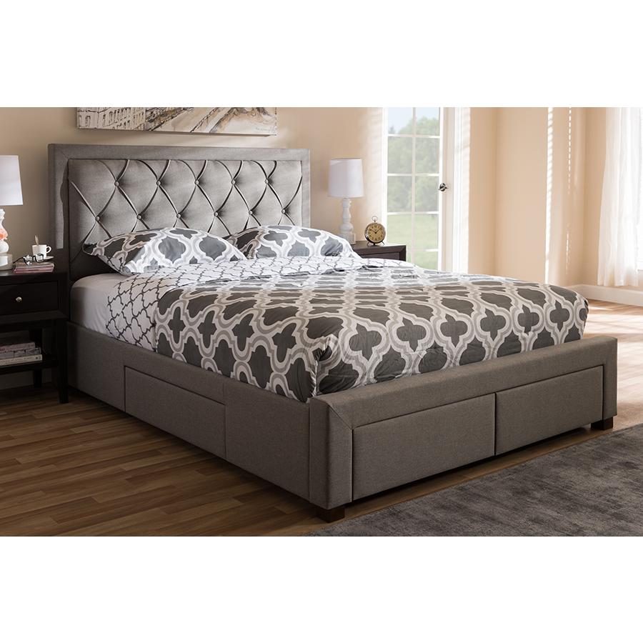 Light Grey Fabric Upholstered Queen Size Storage Bed. Picture 10