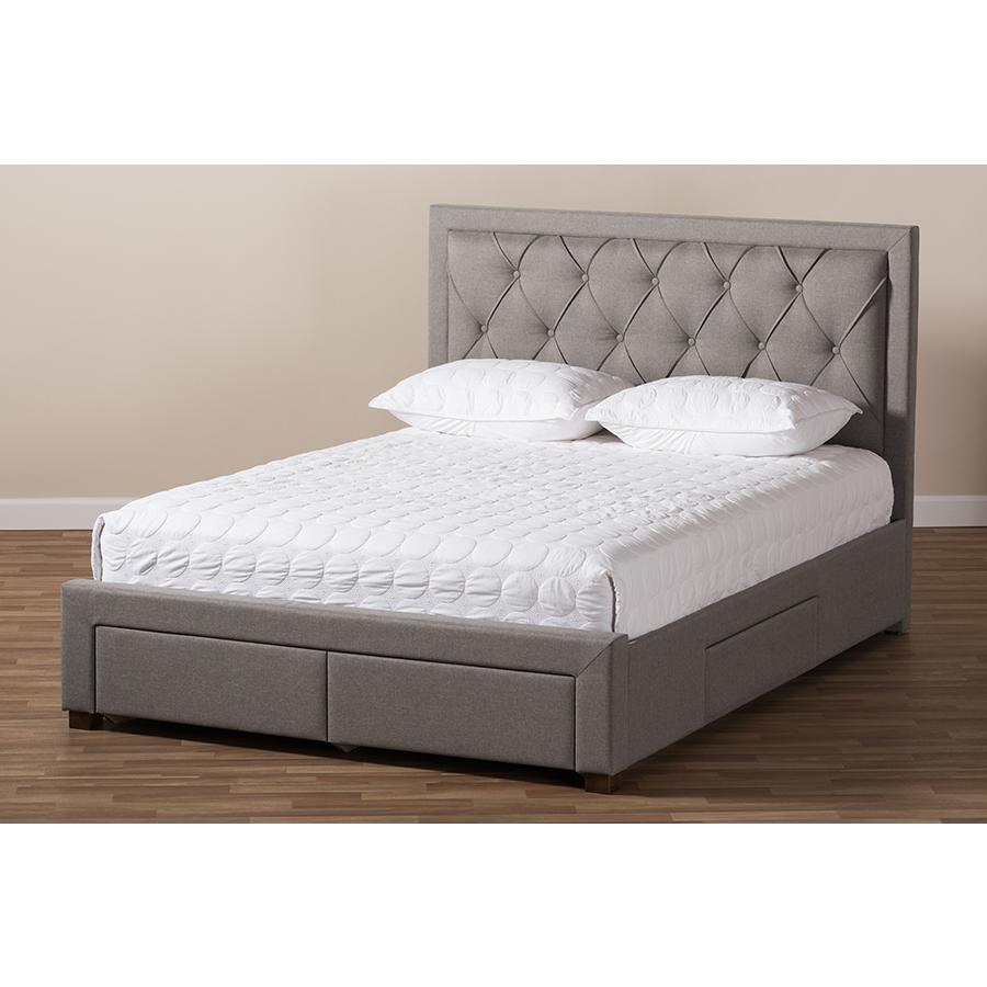 Aurelie Modern and Contemporary Light Grey Fabric Upholstered Queen Size Storage Bed. Picture 13