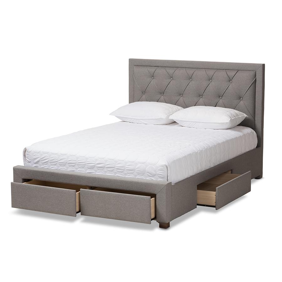 Aurelie Modern and Contemporary Light Grey Fabric Upholstered Queen Size Storage Bed. Picture 3