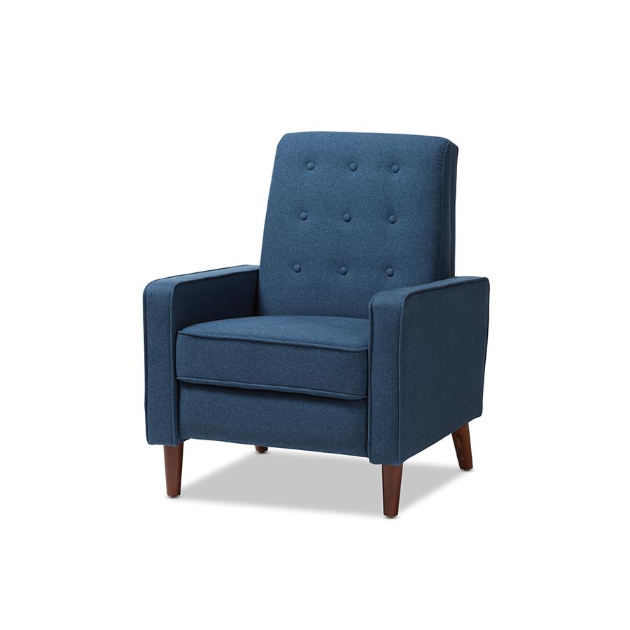 Baxton Studio Mathias Mid-century Modern Blue Fabric Upholstered Lounge Chair. Picture 1