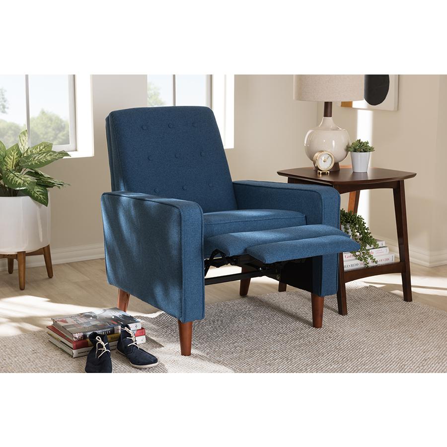 Baxton Studio Mathias Mid-century Modern Blue Fabric Upholstered Lounge Chair. Picture 10