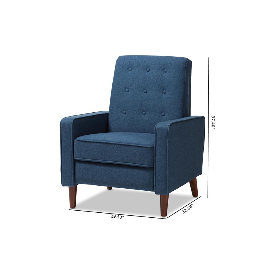 Baxton Studio Mathias Mid-century Modern Blue Fabric Upholstered Lounge Chair. Picture 12