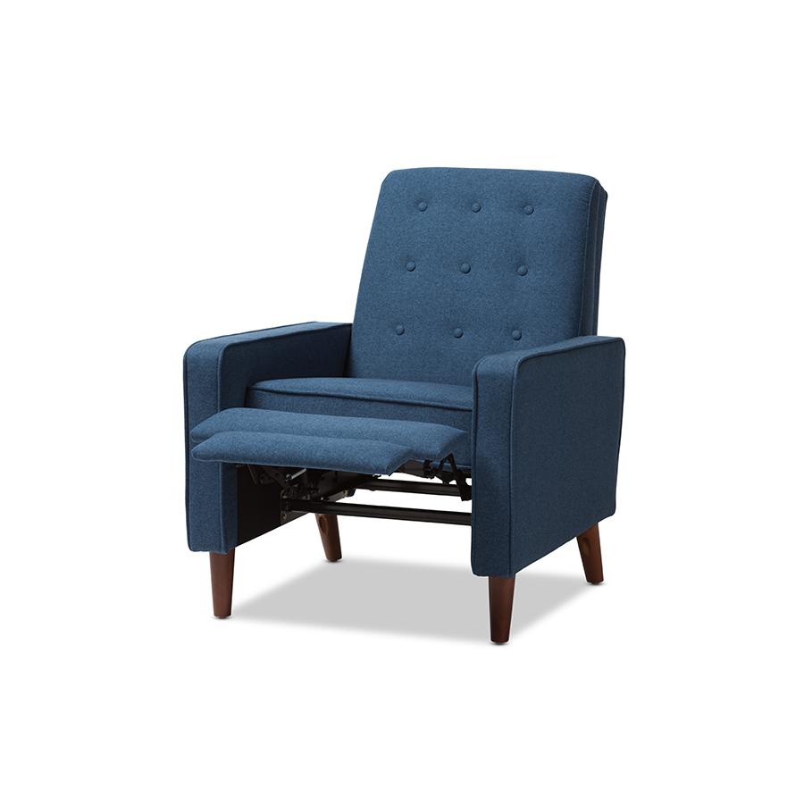 Mathias Mid-century Modern Blue Fabric Upholstered Lounge Chair. Picture 3