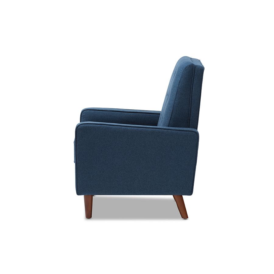 Baxton Studio Mathias Mid-century Modern Blue Fabric Upholstered Lounge Chair. Picture 5
