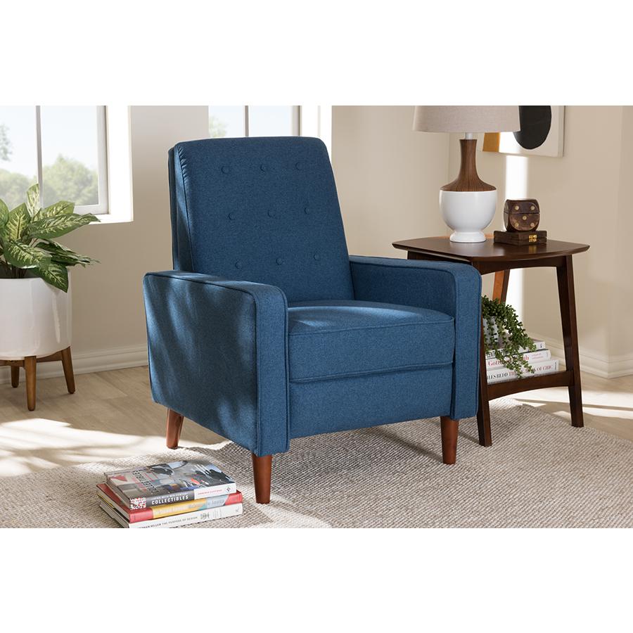 Mathias Mid-century Modern Blue Fabric Upholstered Lounge Chair. Picture 2