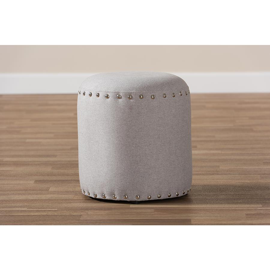 Rosine Modern and Contemporary Light Grey Fabric Upholstered Nail Trim Ottoman. Picture 5