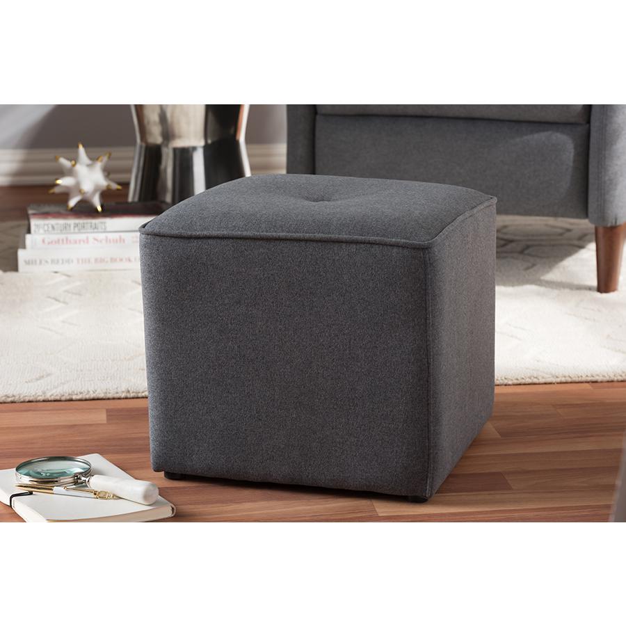 Corinne Modern and Contemporary Dark Grey Fabric Upholstered Ottoman. Picture 2