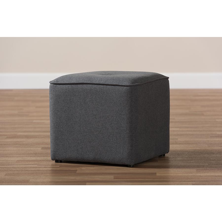 Corinne Modern and Contemporary Dark Grey Fabric Upholstered Ottoman. Picture 6