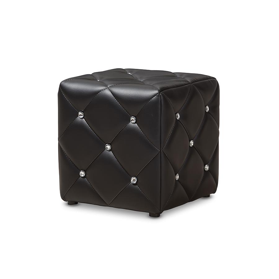 Stacey Modern and Contemporary Black Faux Leather Upholstered Ottoman. Picture 1