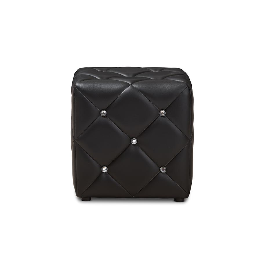 Stacey Modern and Contemporary Black Faux Leather Upholstered Ottoman. Picture 2