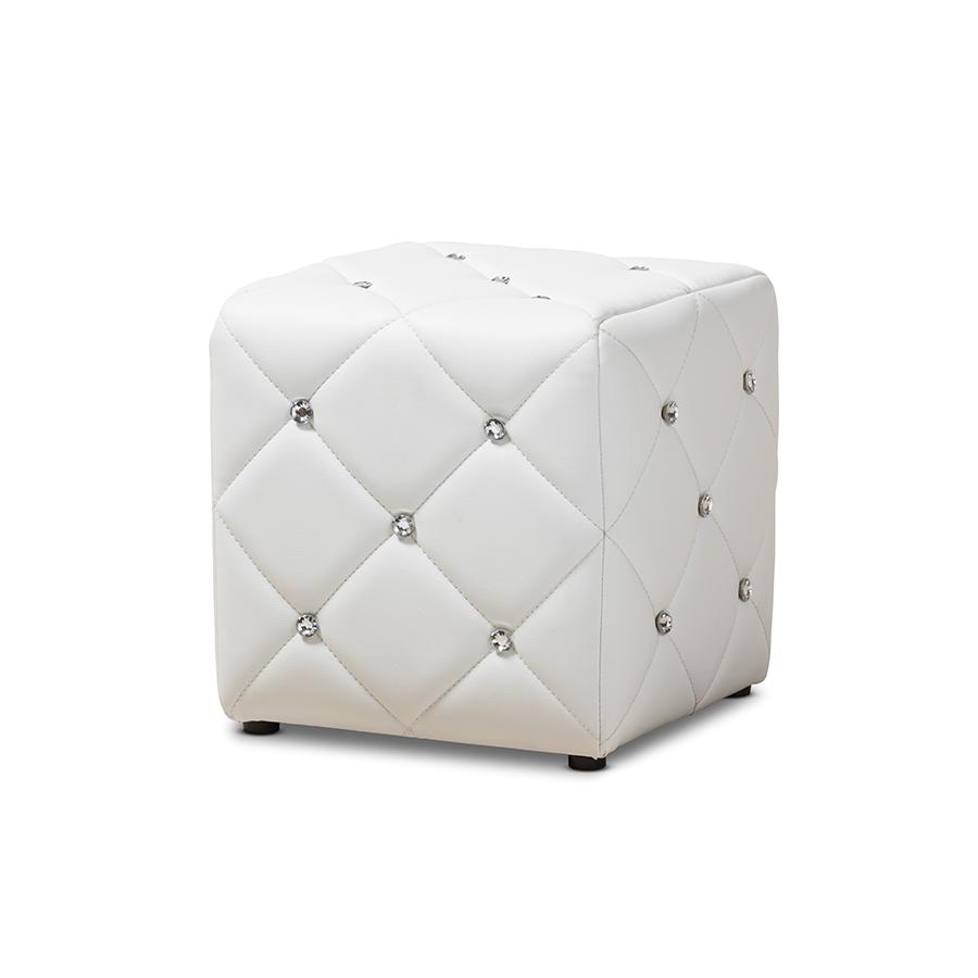Stacey Modern and Contemporary White Faux Leather Upholstered Ottoman. Picture 1
