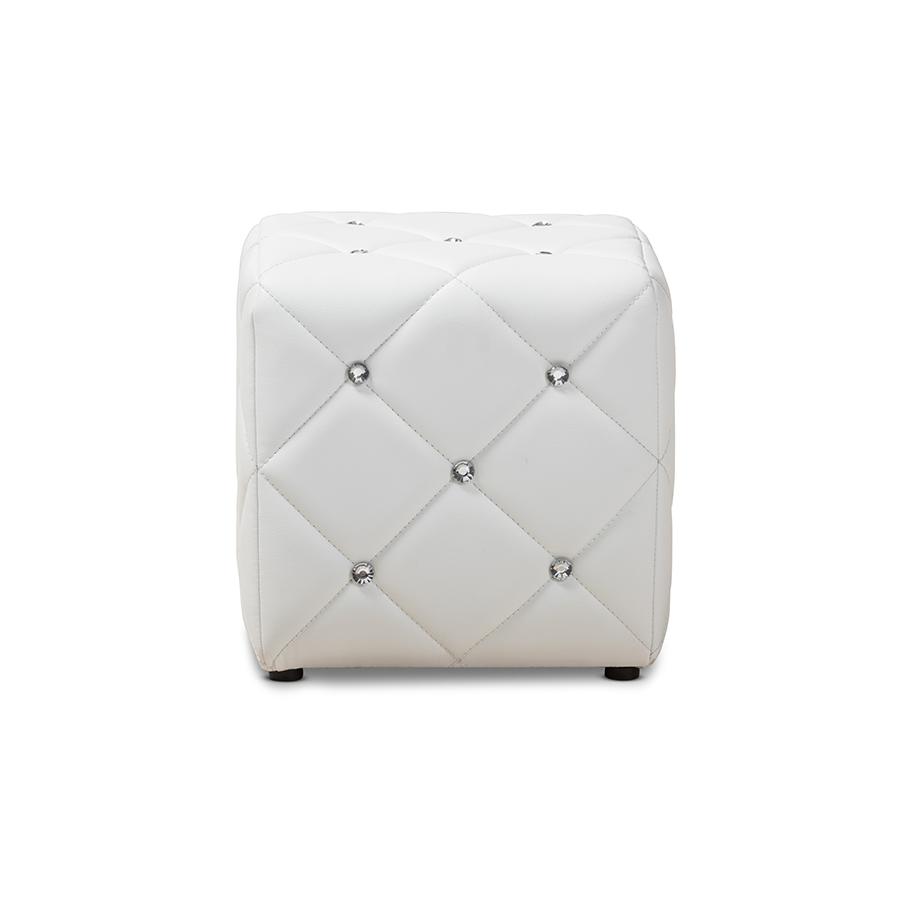 Stacey Modern and Contemporary White Faux Leather Upholstered Ottoman. Picture 2