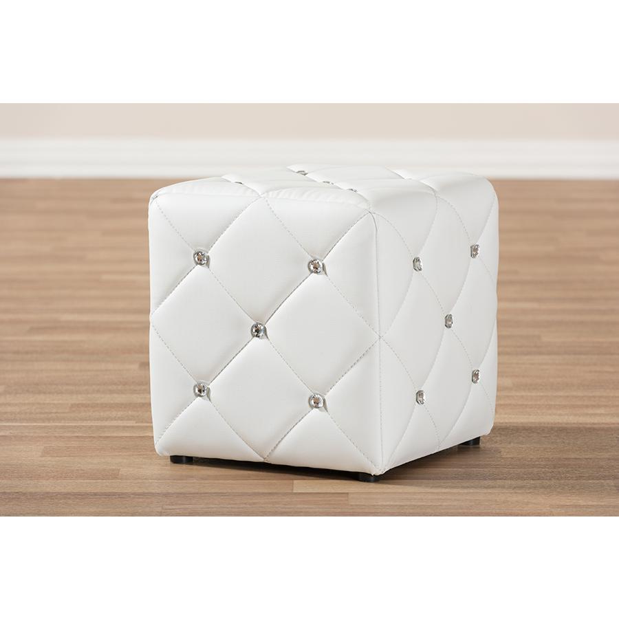 Stacey Modern and Contemporary White Faux Leather Upholstered Ottoman. Picture 4