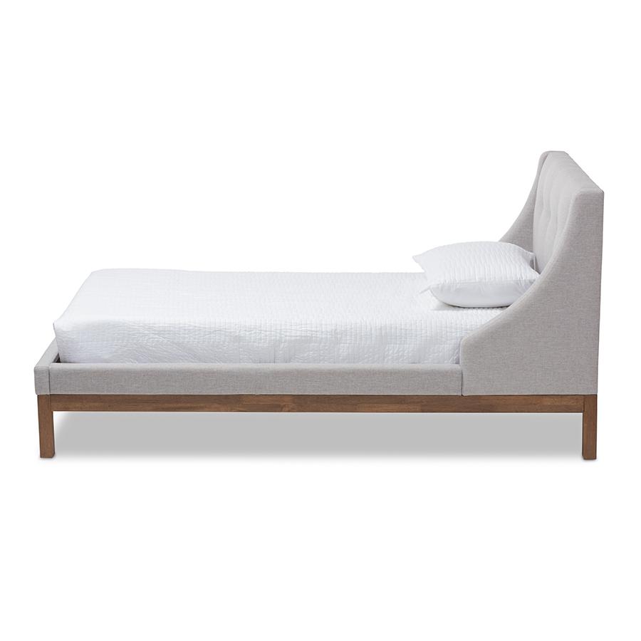 Louvain Modern and Contemporary Greyish Beige Fabric Upholstered Walnut-Finished Twin Sized Platform Bed. Picture 1