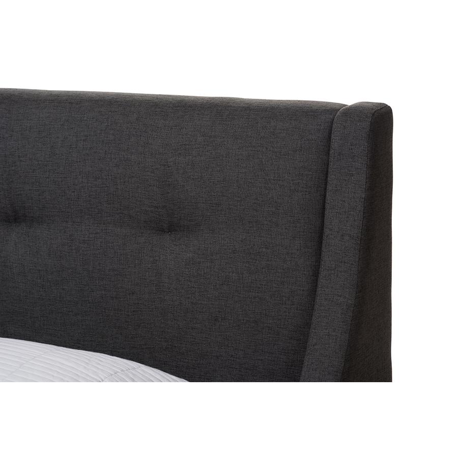 Louvain Modern and Contemporary Dark Grey Fabric Upholstered Walnut-Finished Twin Sized Platform Bed. Picture 4