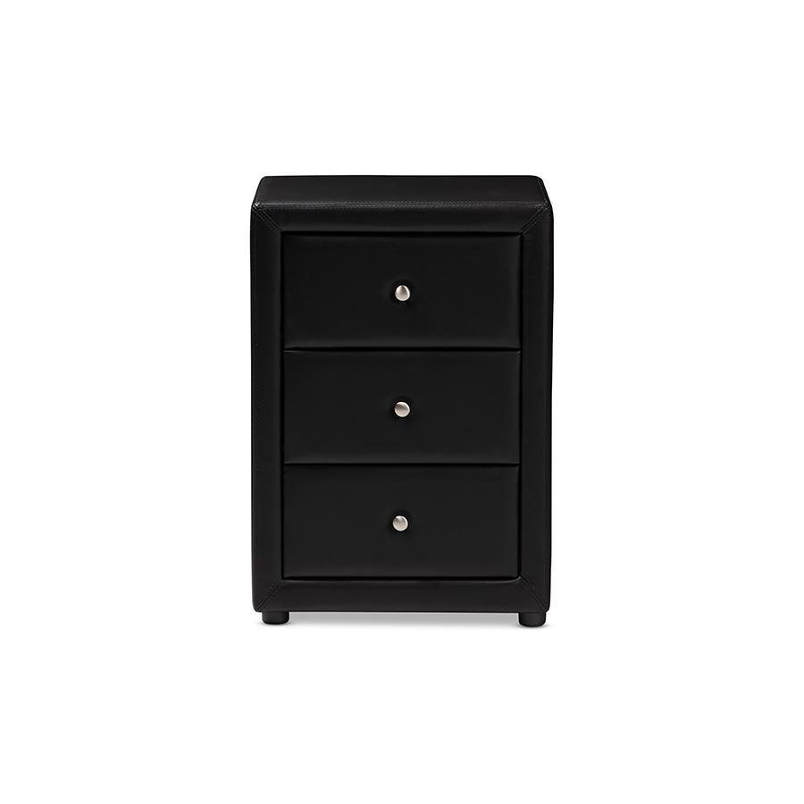 Tessa Modern and Contemporary Black Faux Leather Upholstered 3-Drawer Nightstand. Picture 1