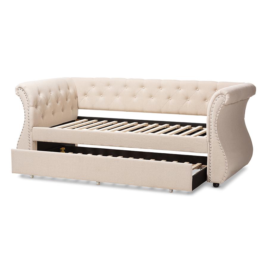 Cherine Classic and Contemporary Beige Fabric Upholstered Daybed with Trundle. Picture 5