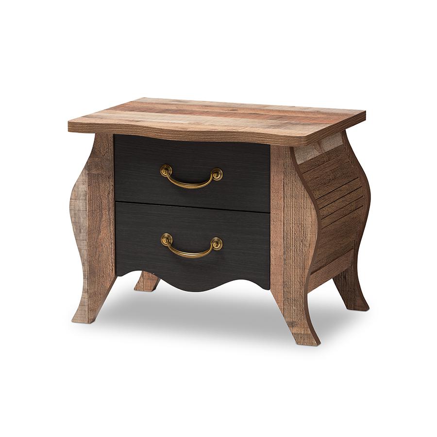 Romilly Country Cottage Farmhouse Black and Oak-Finished Wood 2-Drawer Nightstand. Picture 2