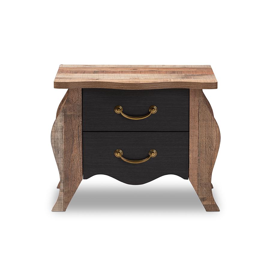 Romilly Country Cottage Farmhouse Black and Oak-Finished Wood 2-Drawer Nightstand. Picture 3
