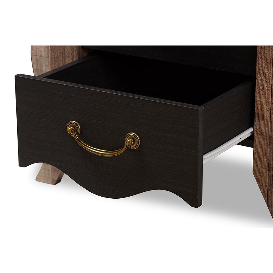 Romilly Country Cottage Farmhouse Black and Oak-Finished Wood 2-Drawer Nightstand. Picture 6