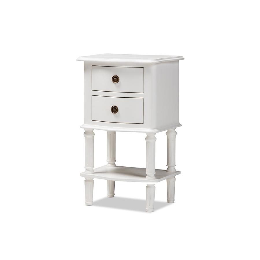 Audrey Country Cottage Farmhouse White Finished 2-Drawer Nightstand. Picture 3