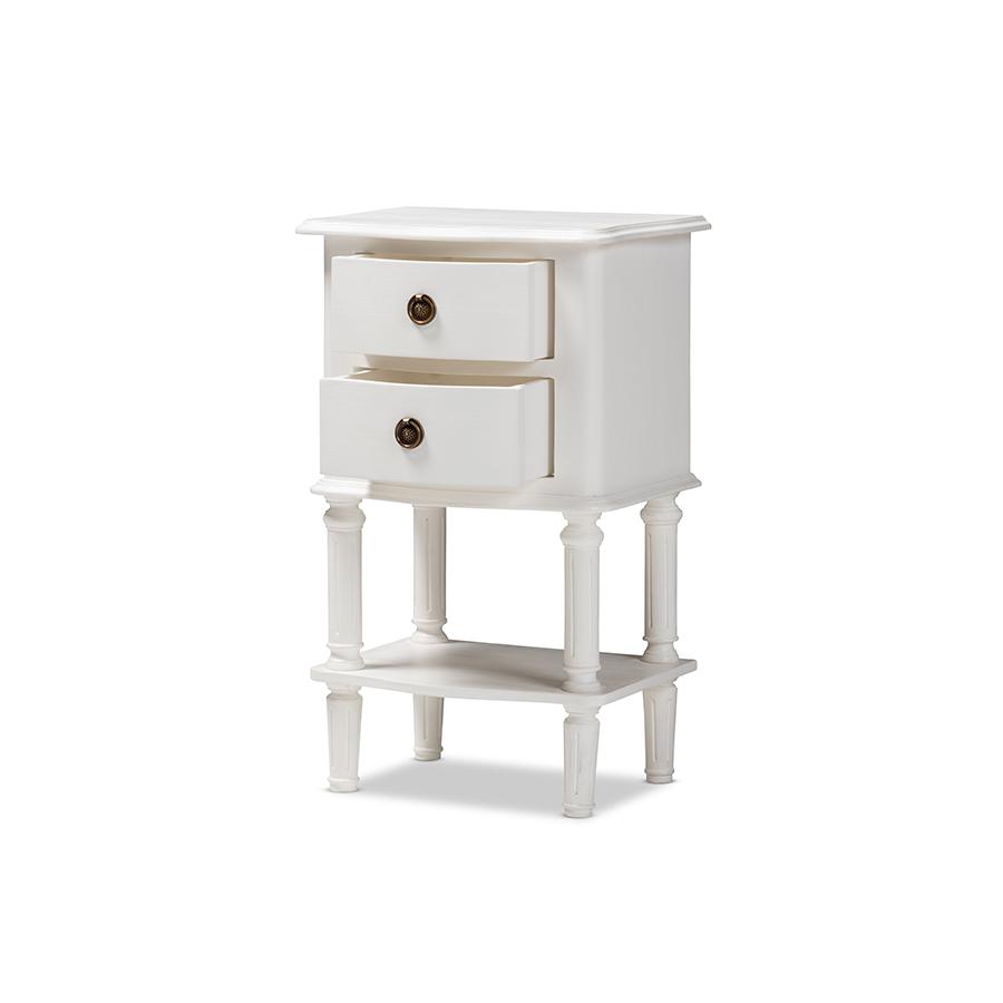 Audrey Country Cottage Farmhouse White Finished 2-Drawer Nightstand. Picture 4