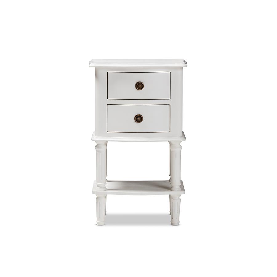 Audrey Country Cottage Farmhouse White Finished 2-Drawer Nightstand. Picture 1