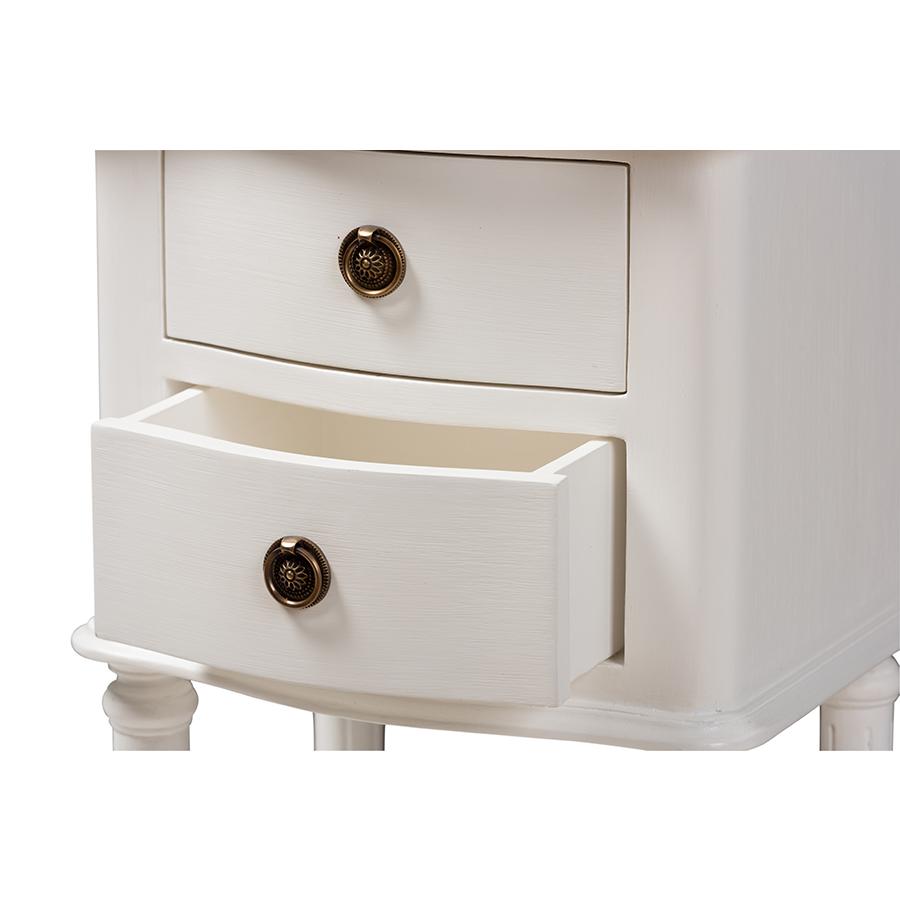 Audrey Country Cottage Farmhouse White Finished 2-Drawer Nightstand. Picture 7
