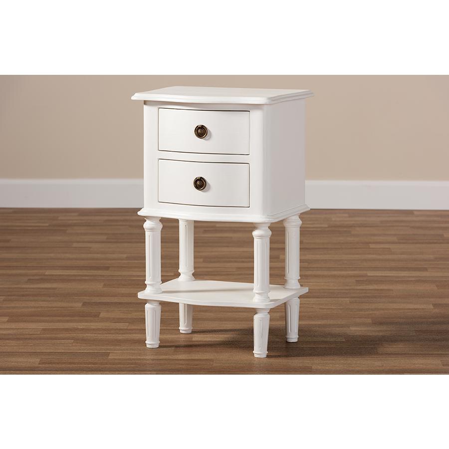 Audrey Country Cottage Farmhouse White Finished 2-Drawer Nightstand. Picture 10