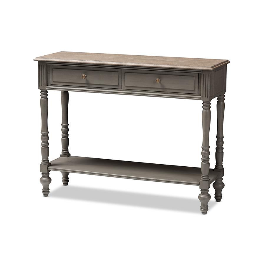 Noemie Country Cottage Farmhouse Brown Finished 2-Drawer Console Table. Picture 1