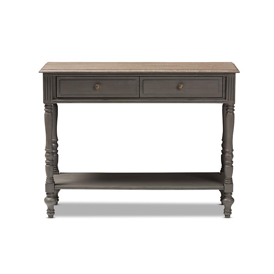 Noemie Country Cottage Farmhouse Brown Finished 2-Drawer Console Table. Picture 2