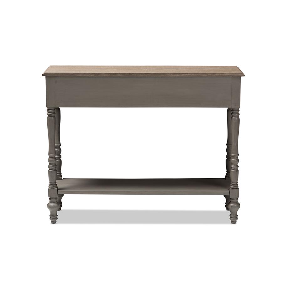 Noemie Country Cottage Farmhouse Brown Finished 2-Drawer Console Table. Picture 4
