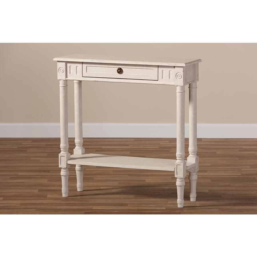 Ariella Country Cottage Farmhouse Whitewashed 1-Drawer Console Table. Picture 12