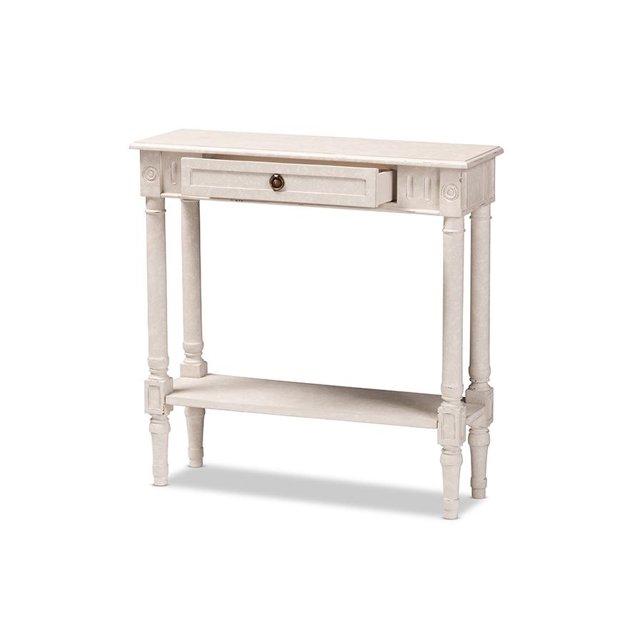 Ariella Country Cottage Farmhouse Whitewashed 1-Drawer Console Table. Picture 2