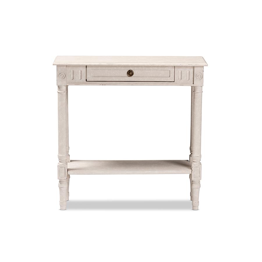 Ariella Country Cottage Farmhouse Whitewashed 1-Drawer Console Table. Picture 1