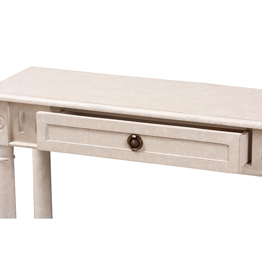 Ariella Country Cottage Farmhouse Whitewashed 1-Drawer Console Table. Picture 7