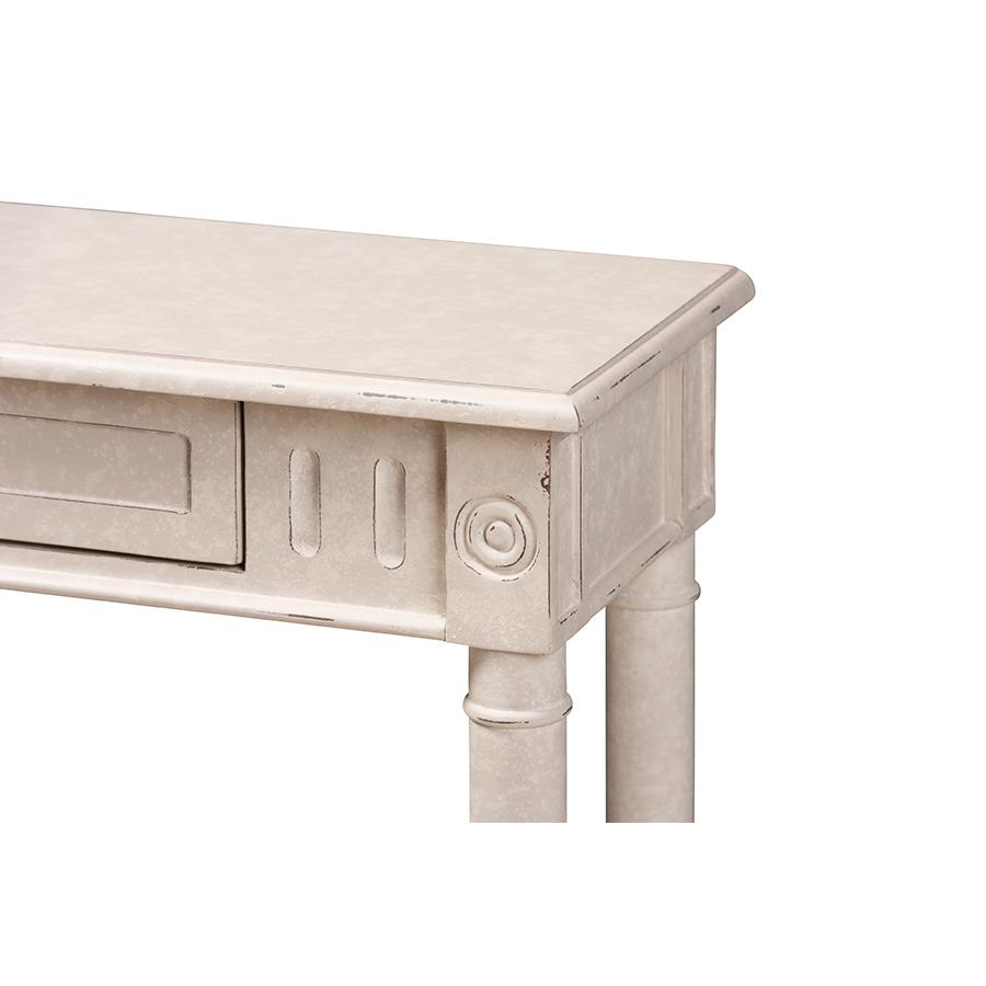 Ariella Country Cottage Farmhouse Whitewashed 1-Drawer Console Table. Picture 8