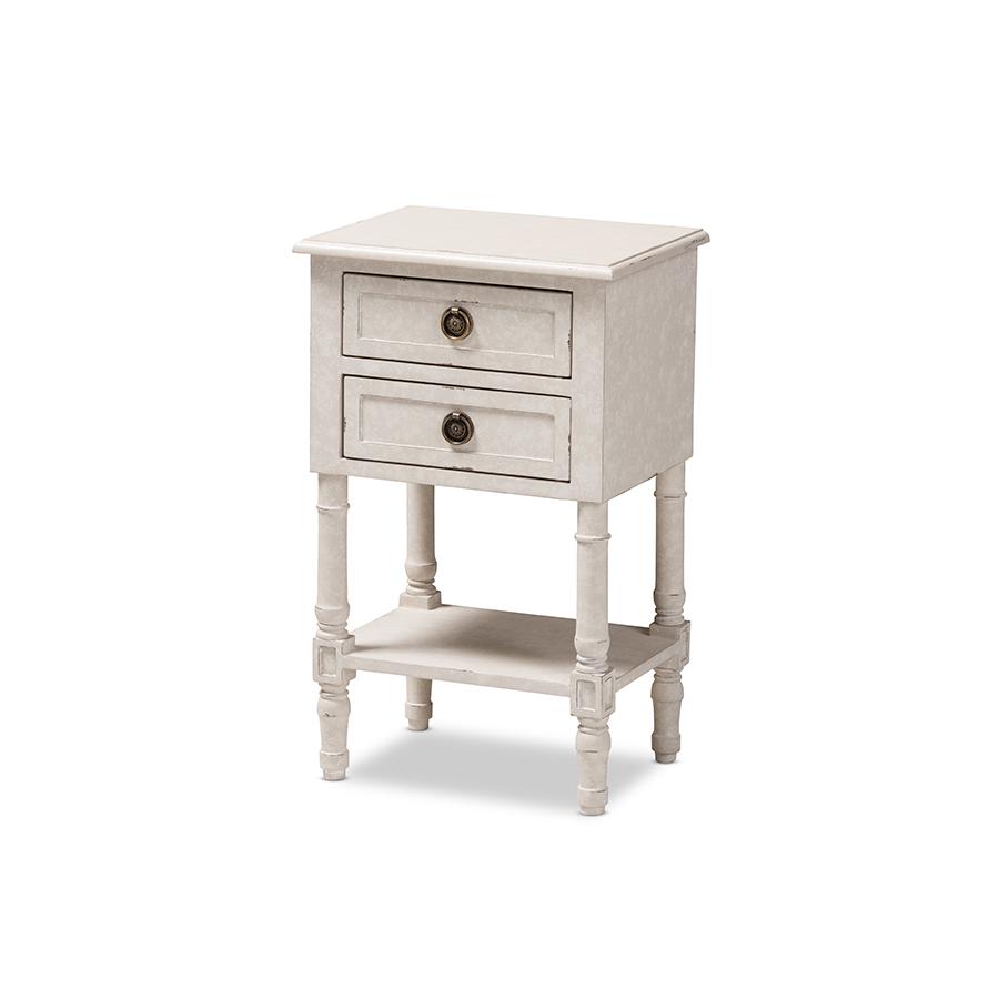 Baxton Studio Lenore Country Cottage Farmhouse Whitewashed 2-Drawer Nightstand. Picture 1