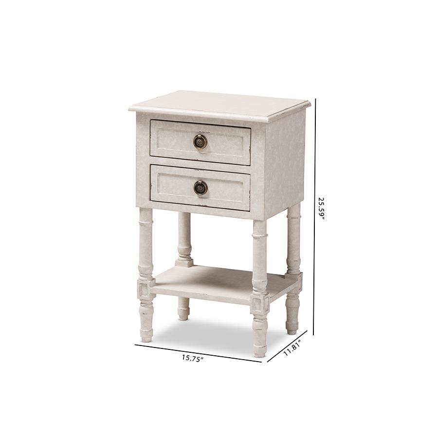 Baxton Studio Lenore Country Cottage Farmhouse Whitewashed 2-Drawer Nightstand. Picture 10