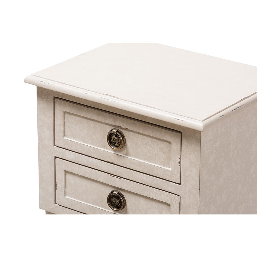 Baxton Studio Lenore Country Cottage Farmhouse Whitewashed 2-Drawer Nightstand. Picture 5