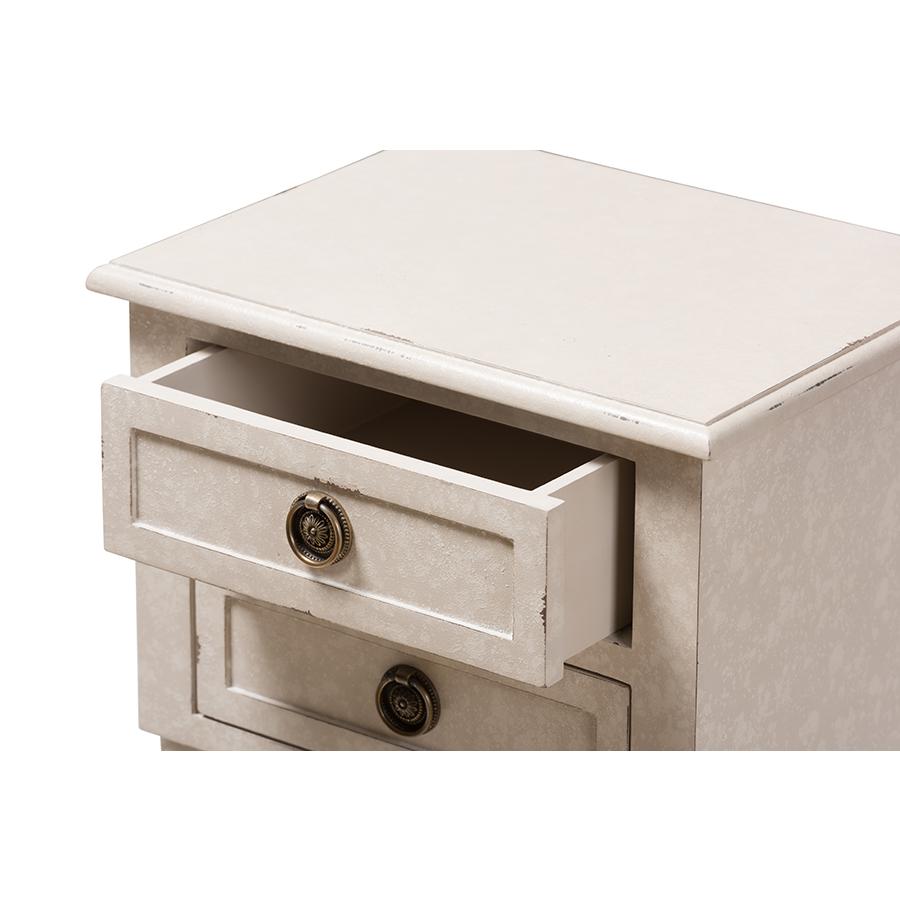 Lenore Country Cottage Farmhouse Whitewashed 2-Drawer Nightstand. Picture 6
