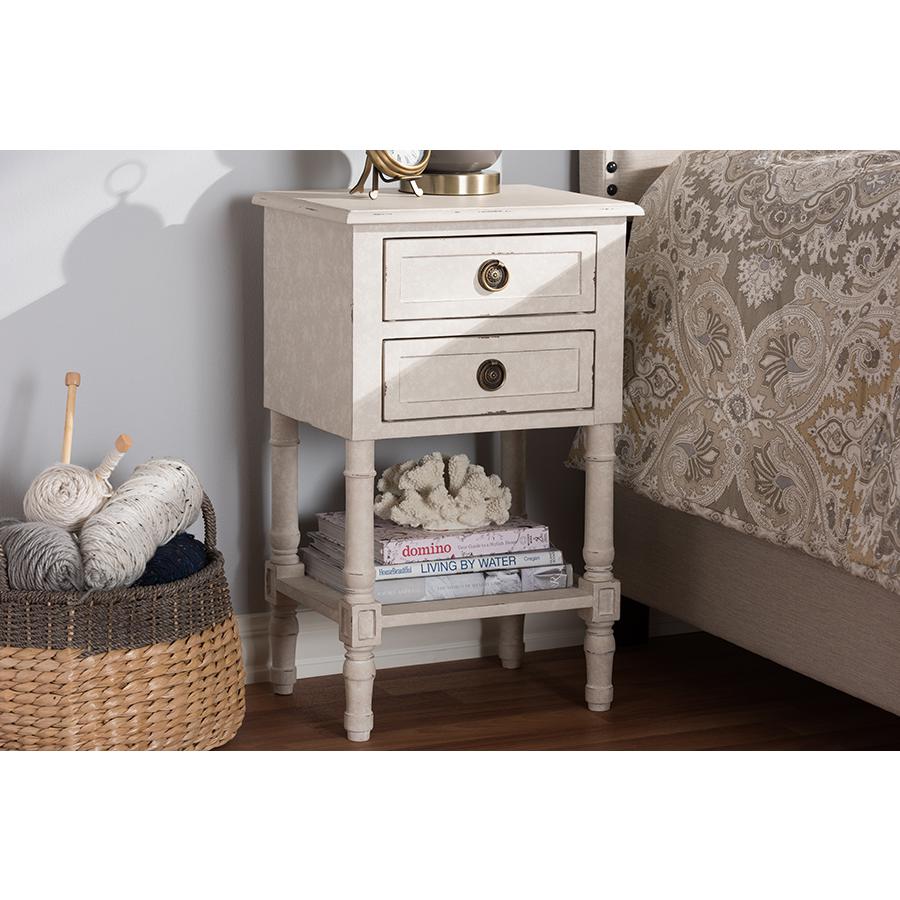 Baxton Studio Lenore Country Cottage Farmhouse Whitewashed 2-Drawer Nightstand. Picture 8