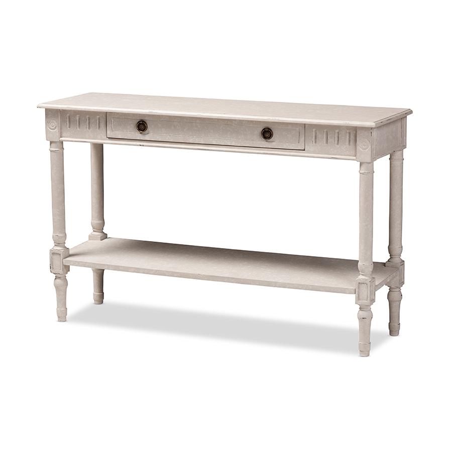Ariella Country Cottage Farmhouse Whitewashed 1-Drawer Console Table. Picture 1