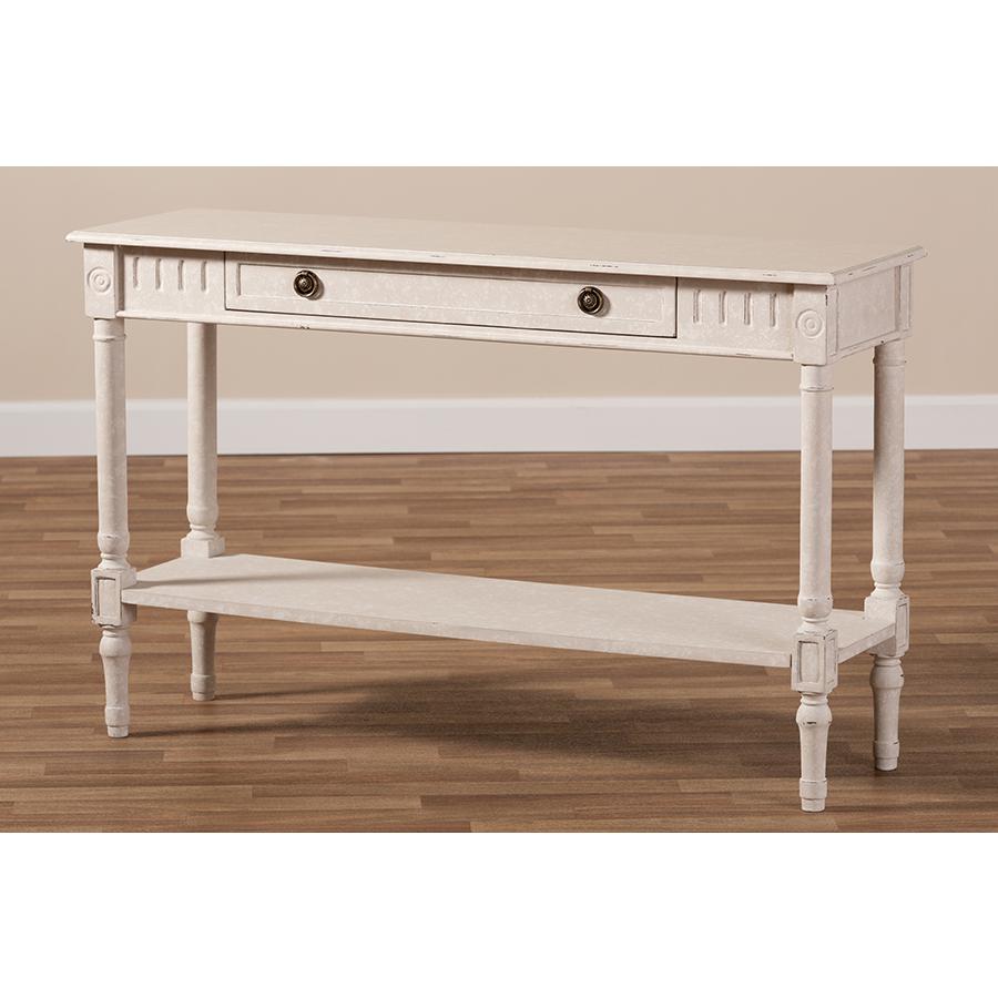 Ariella Country Cottage Farmhouse Whitewashed 1-Drawer Console Table. Picture 10