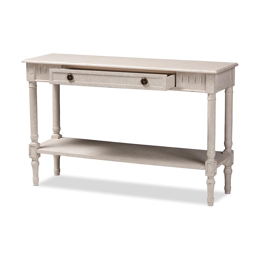 Ariella Country Cottage Farmhouse Whitewashed 1-Drawer Console Table. Picture 2