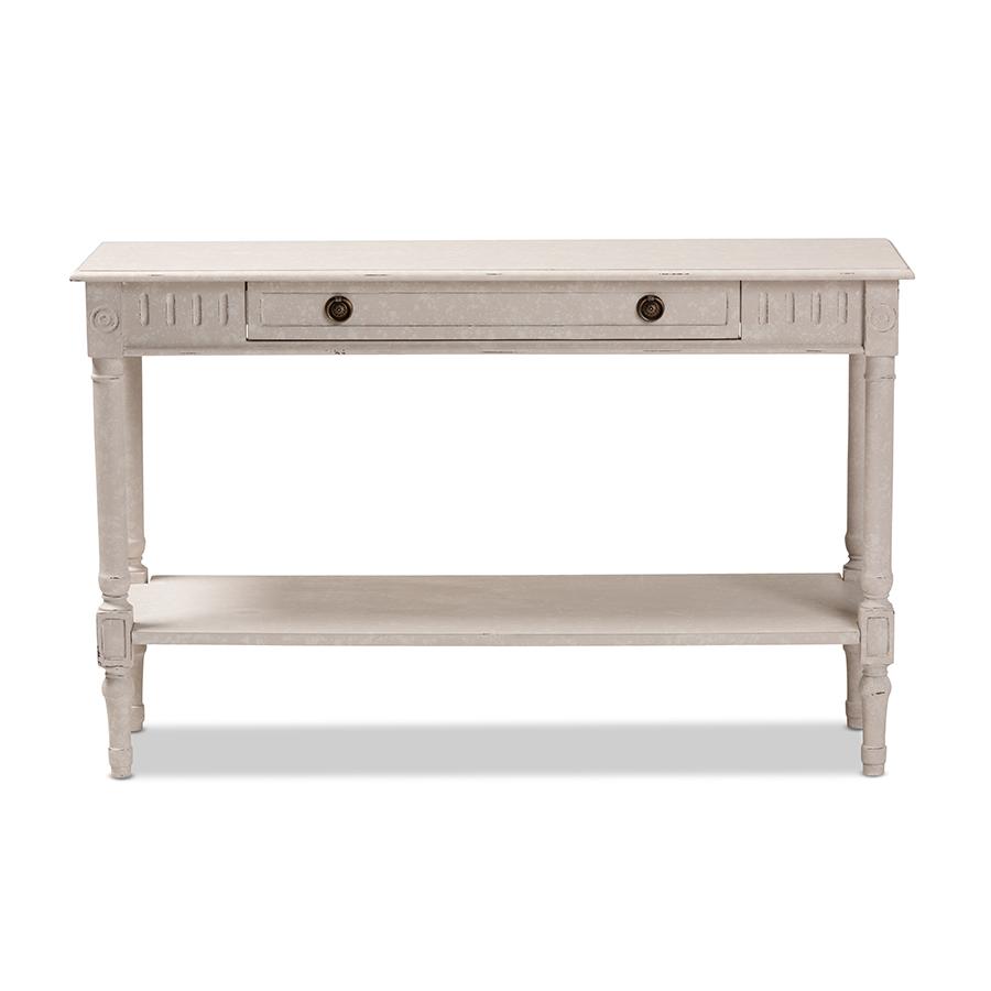 Ariella Country Cottage Farmhouse Whitewashed 1-Drawer Console Table. Picture 3