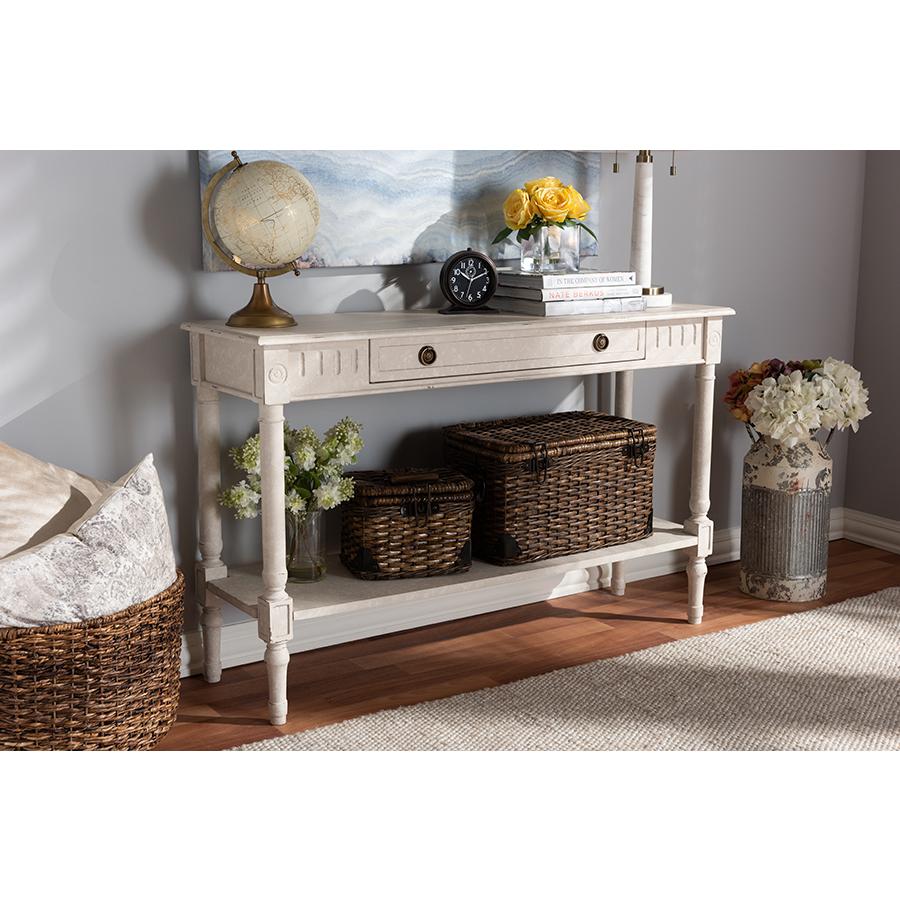 Ariella Country Cottage Farmhouse Whitewashed 1-Drawer Console Table. Picture 9