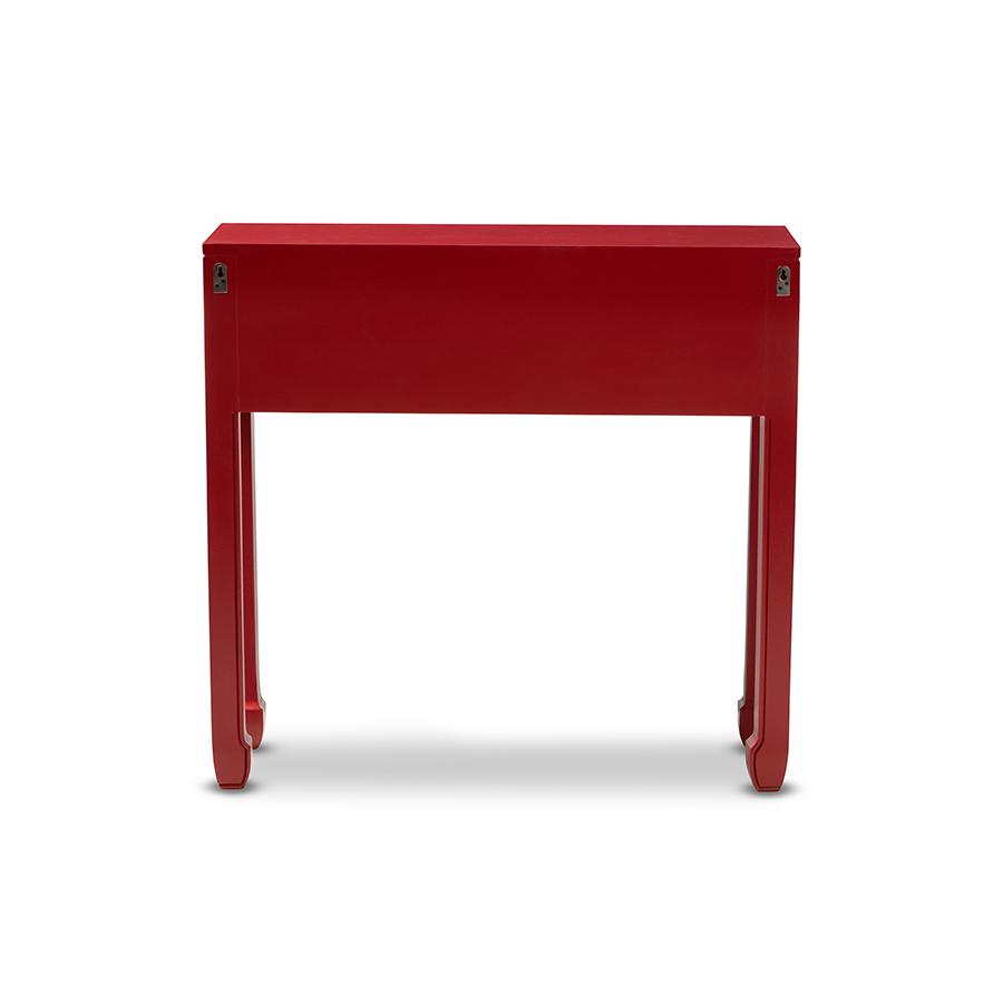 Pomme Classic and Antique Red Finished Wood Bronze Finished Accents 6-Drawer Console Table. Picture 6