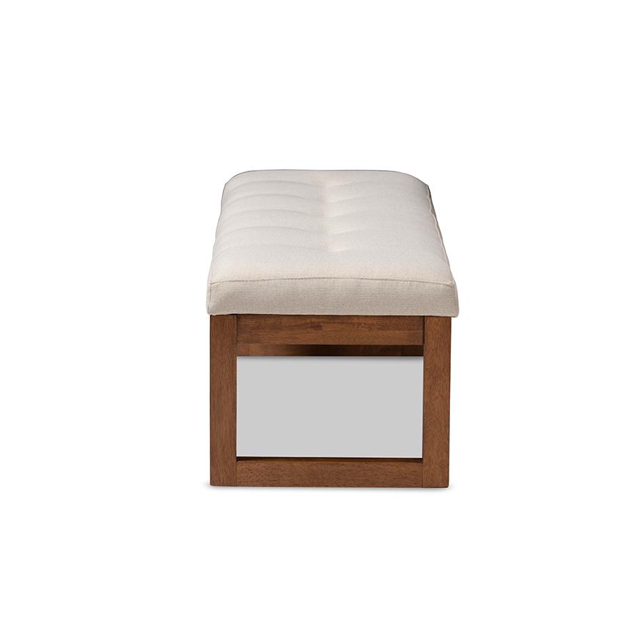 Caramay Modern and Contemporary Light Beige Fabric Upholstered Walnut Brown Finished Wood Bench. Picture 1